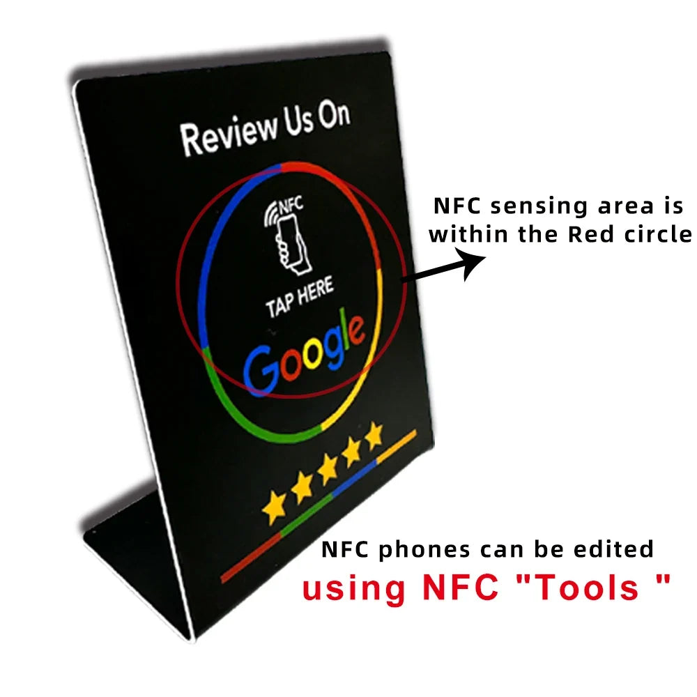 NFC 13.56Mhz programmable Google Review Card Station Table Tap Card NFC215 Chip 504Bytes RFID NFC Google Review stand display by FLIPSTYLEZLLC