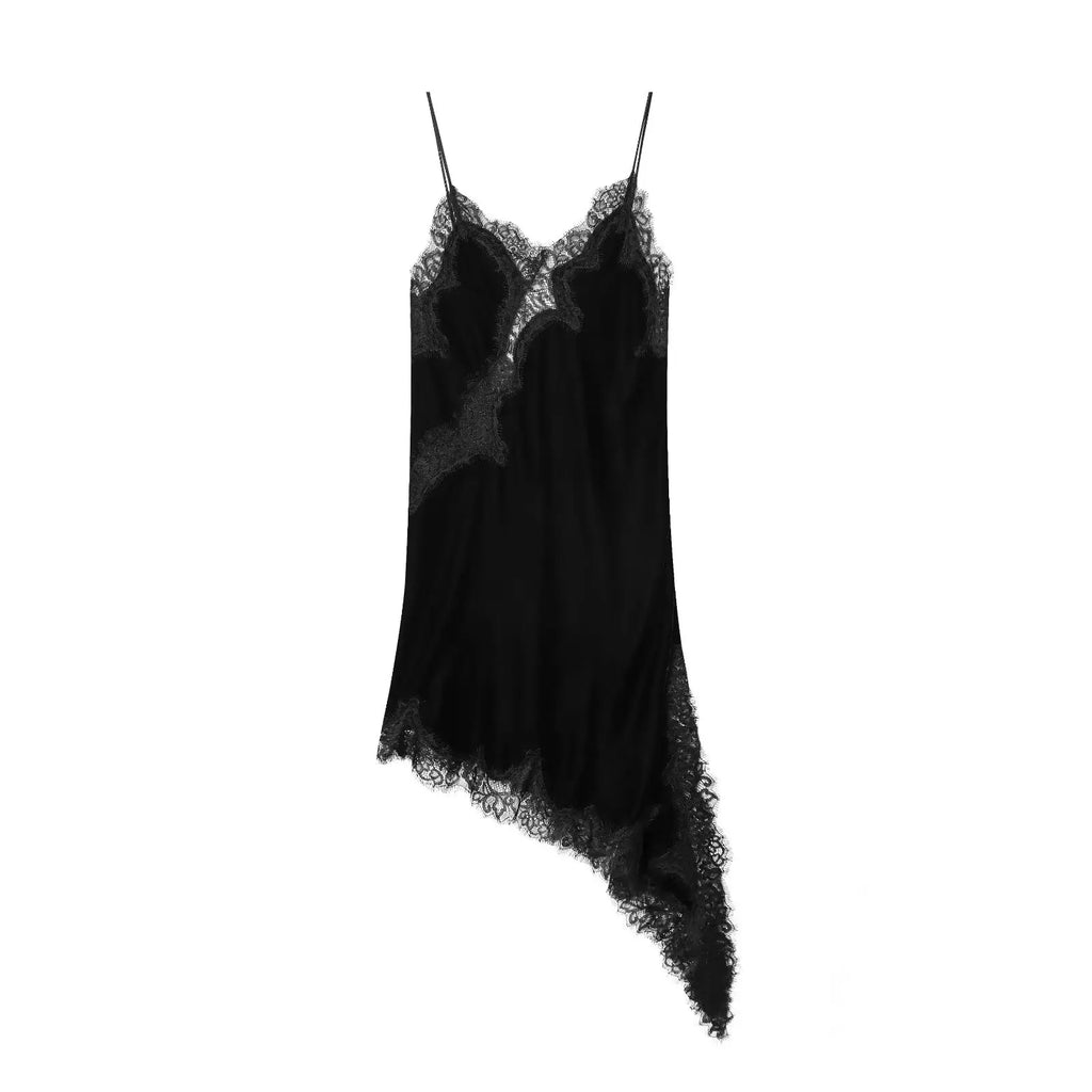 Satin Sexy Lace Spliced Short Sling Dress Women Sleeveless Backless Asymmetric Sexy Party Dresses 2026 Summer Lady Dress by Urban Fashion Icon
