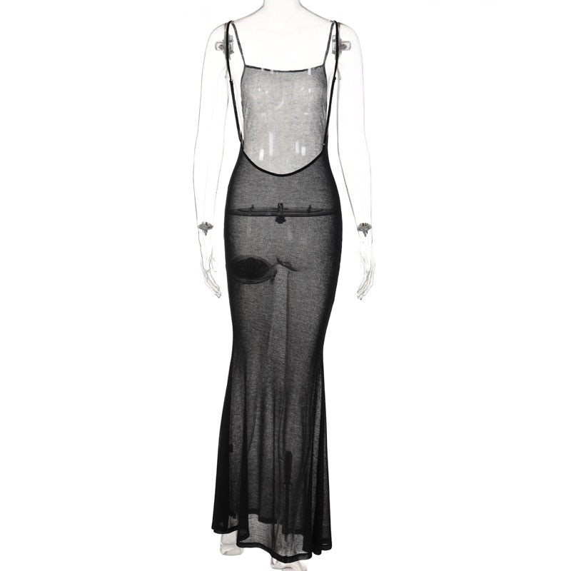 Spaghetti Strap Square Collar Sleeveless Maxi Dress Skinny by nowadaysfashion