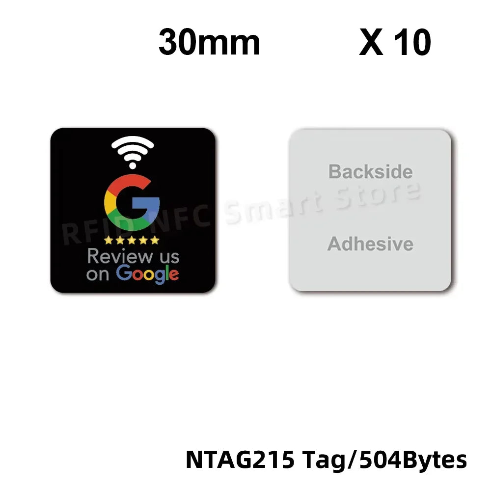 NFC215 Google Review Stickers 504Bytes 30mm Waterproof NFC Review Sticker Review Us on Google Sticker 13.56MHz NFC Tags Stickers by FLIPSTYLEZLLC