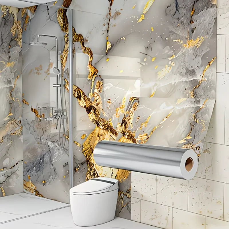 Waterproof High‑Temp Resistant Golden Marble Wall Sticker Self‑Adhesive Anti‑Oil Anti‑Scratch Easy Install Kitchen Backsplash by FLIPSTYLEZLLC