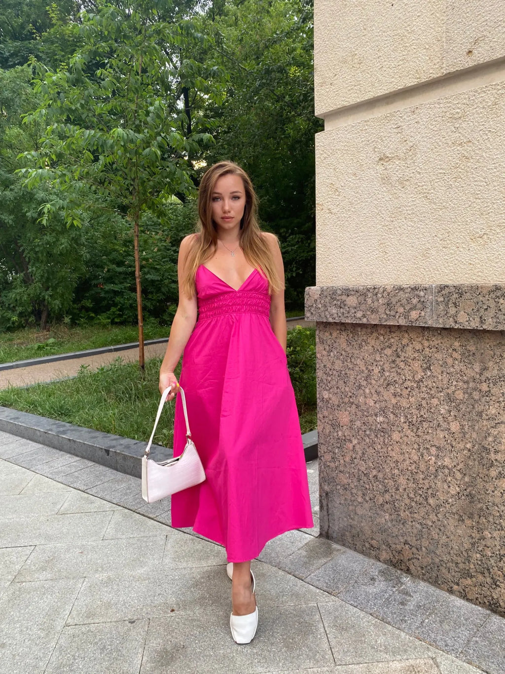 Foridol Elastic Smocking Green Cotton V Neck Summer Women's Dress Sleevless Long Green Maxi Casual Strapy Dress Solid Female by Ladyez