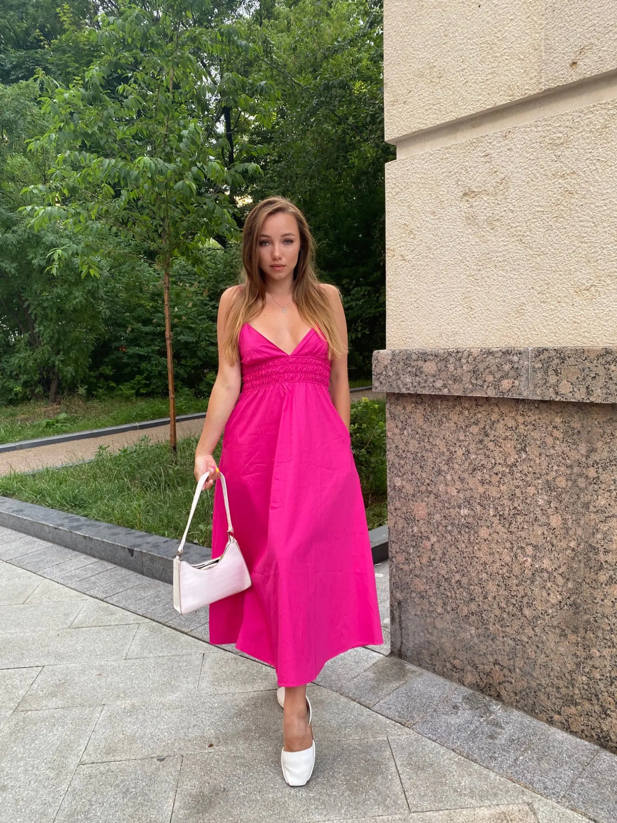 Foridol Elastic Smocking Green Cotton V Neck Summer Women's Dress Sleevless Long Green Maxi Casual Strapy Dress Solid Female by Ladyez