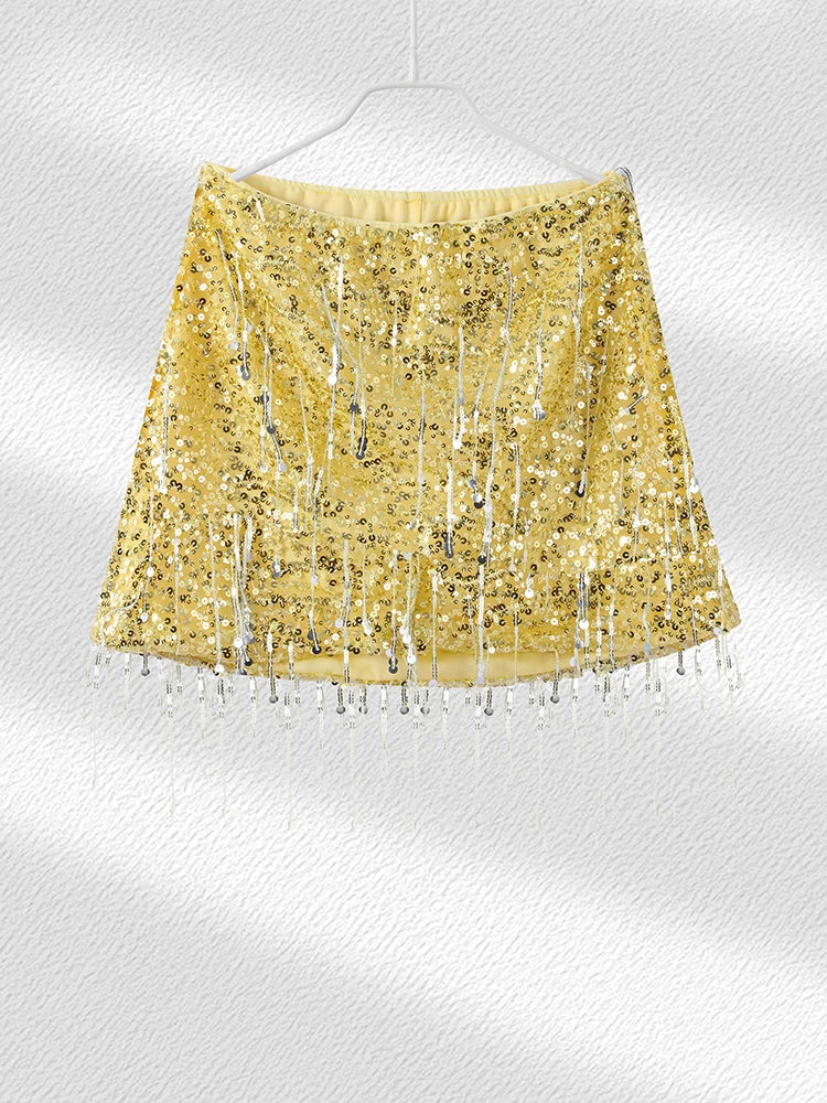 Sexy Tassel Chains Women's Set Elegant Solid Sequins Hip Package Female Party Mini Skirts Summer Holiday Lady Outfit Beachwear by Urban Fashion Icon