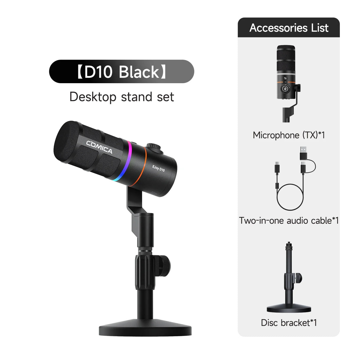 COMICA D10/D10 PRO RGB Cardioid USB/XLR Dynamic Desktop Gaming Mic Wired/Wireless Microphone for Streaming Interview Podcast by FLIPSTYLEZLLC
