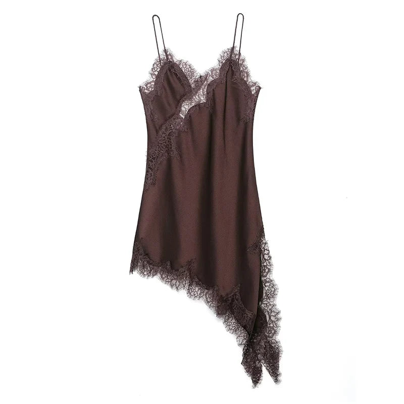 Satin Sexy Lace Spliced Short Sling Dress Women Sleeveless Backless Asymmetric Sexy Party Dresses 2026 Summer Lady Dress by Urban Fashion Icon