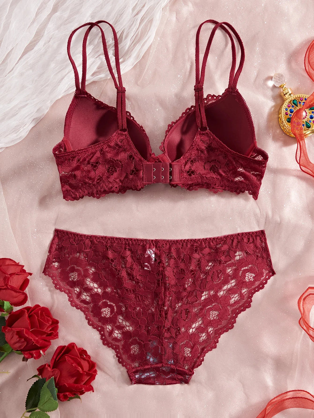 Single of Women's Underwear Set Sexy Lace Patchwork with Push Up Bra Romantic Sheer Women's Panties by Ladyez