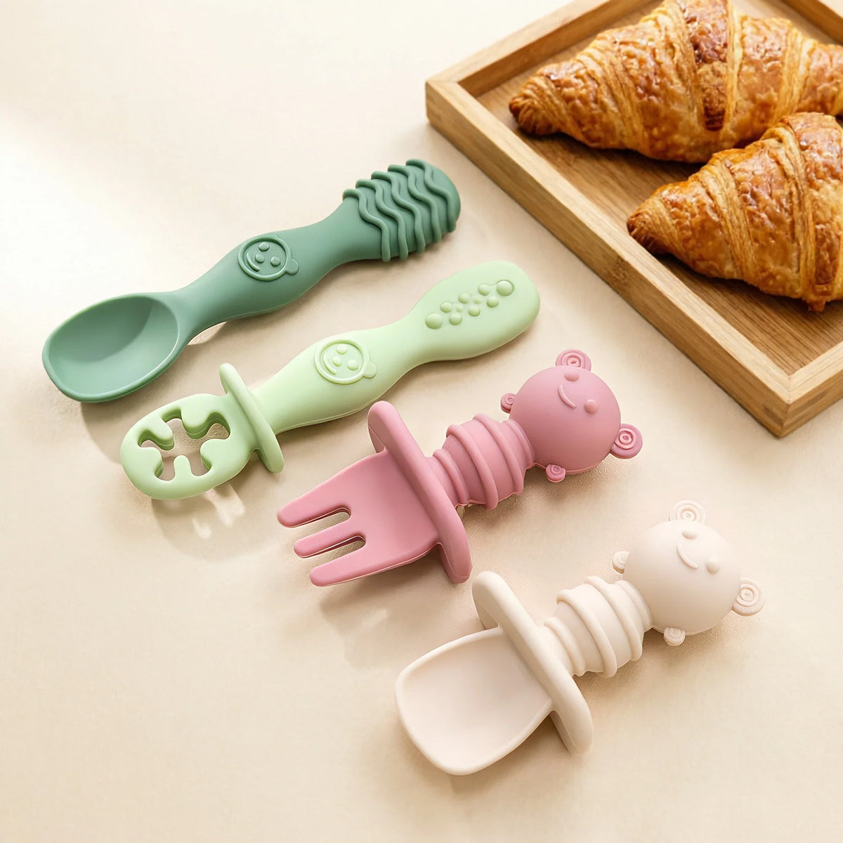 4pcs Silicone Spoon & Fork Set Long & Short Handles for Different Feeding Needs Baby Self-feeding Training Baby Birthday Gift by FLIPSTYLEZLLC