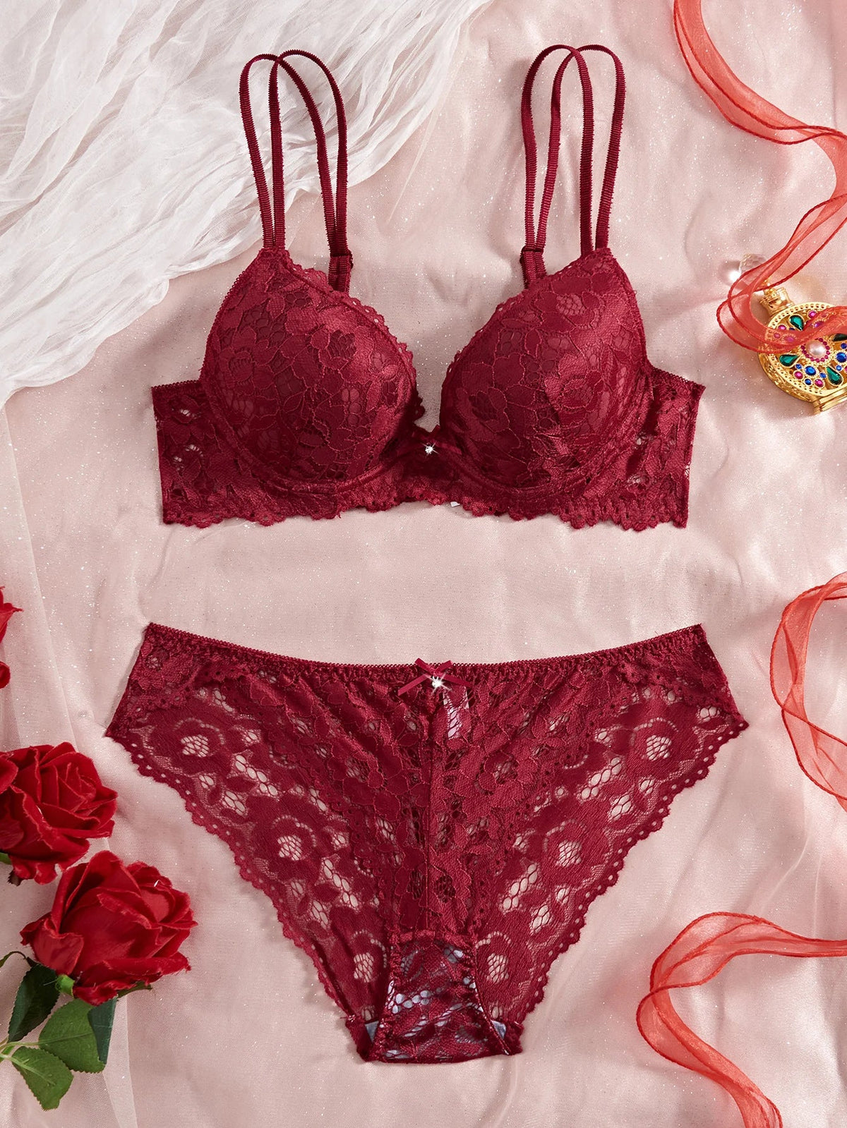 Single of Women's Underwear Set Sexy Lace Patchwork with Push Up Bra Romantic Sheer Women's Panties by Ladyez