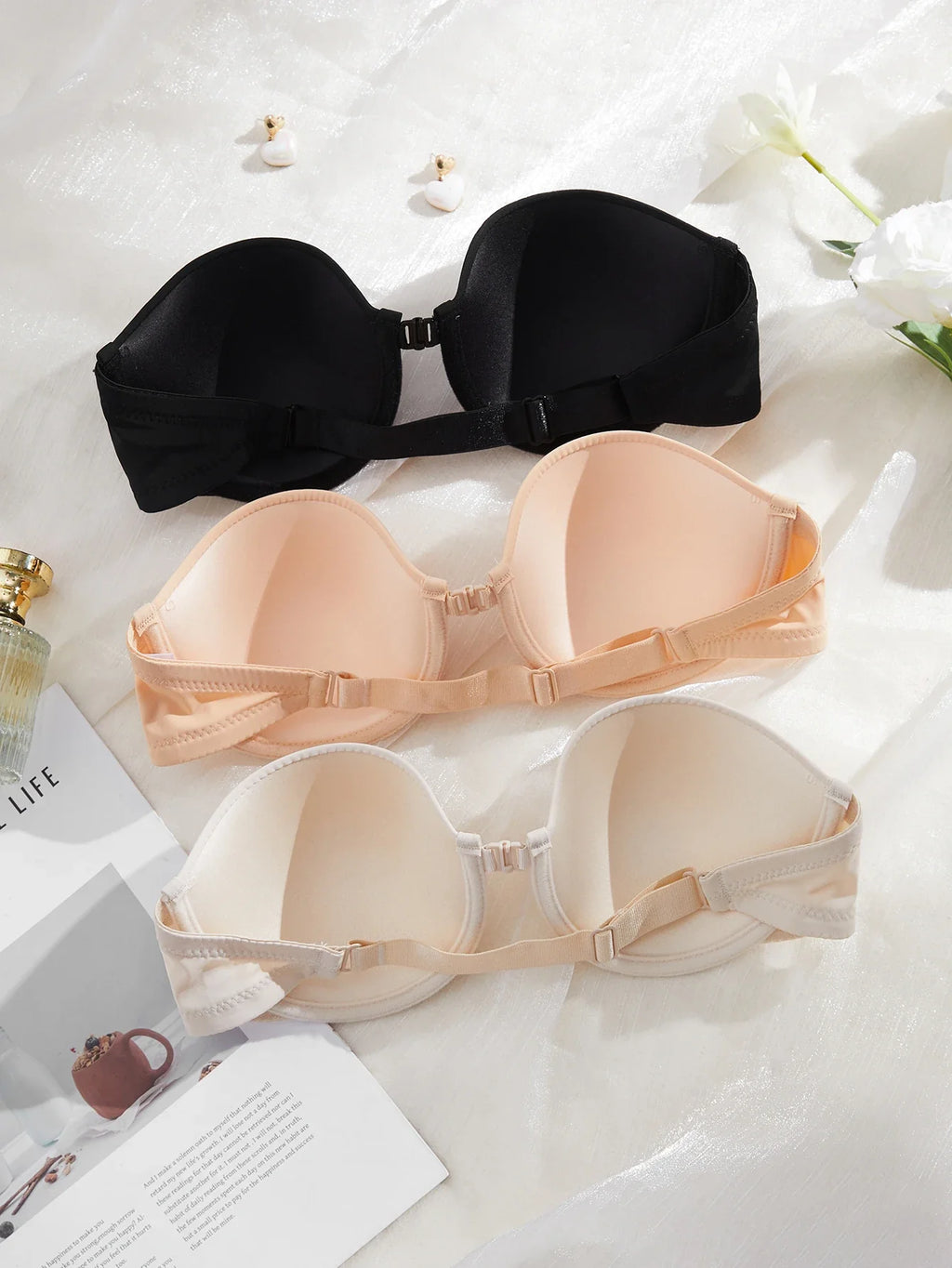 3Pcs/Set Demi Cup Seamless Women's Underwear Set Strapless Push up Bra Female Smooth Underwire Support Bra by Ladyez
