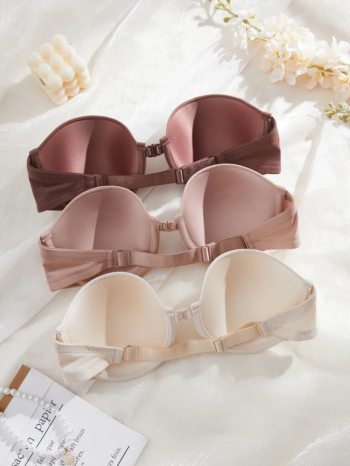 3Pcs/Set Demi Cup Seamless Women's Underwear Set Strapless Push up Bra Female Smooth Underwire Support Bra by Ladyez