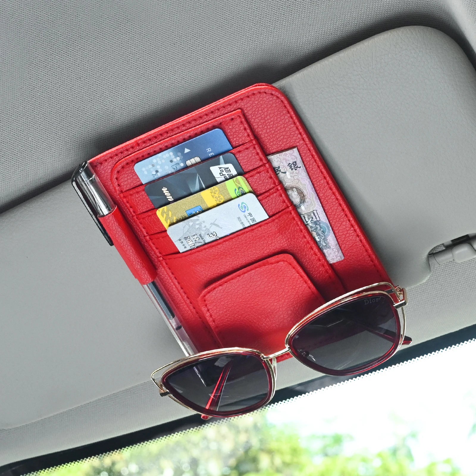 Car Visor Organizer Multi-Pocket Pouch Bag Card Glasses Storage Holder by AliExpress
