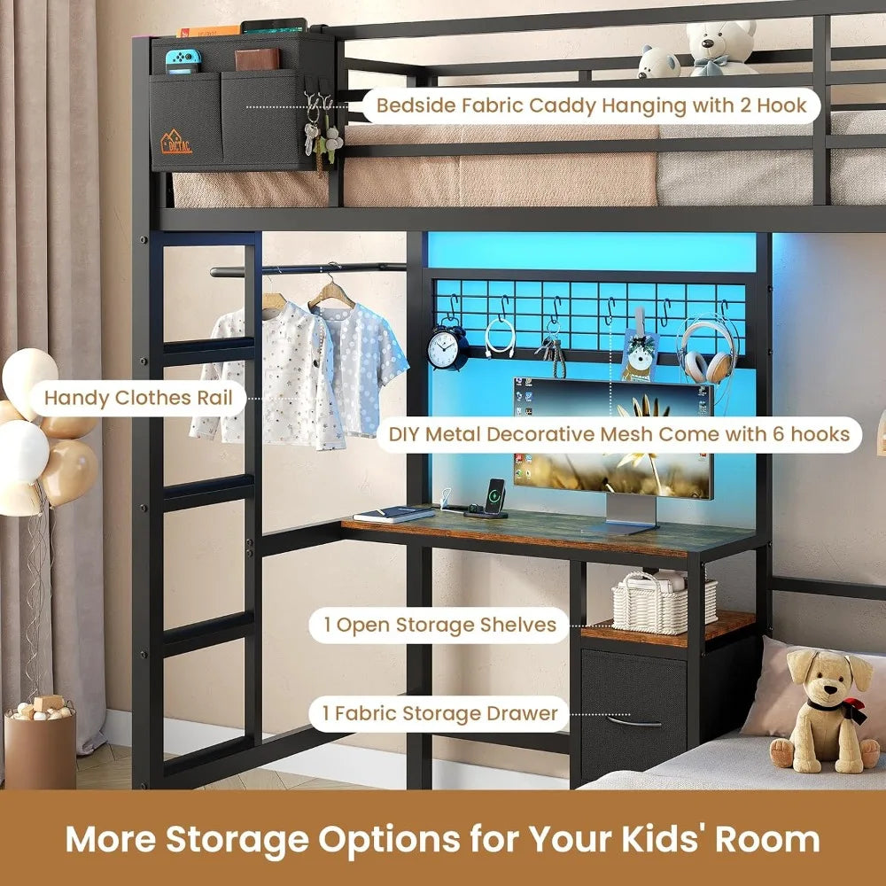 Twin Over Twin Bunk Bed,Built-in Desk & Charging Station & LED Lights with Storage Drawers,Bedroom Furniture, Custom by FLIPSTYLEZLLC