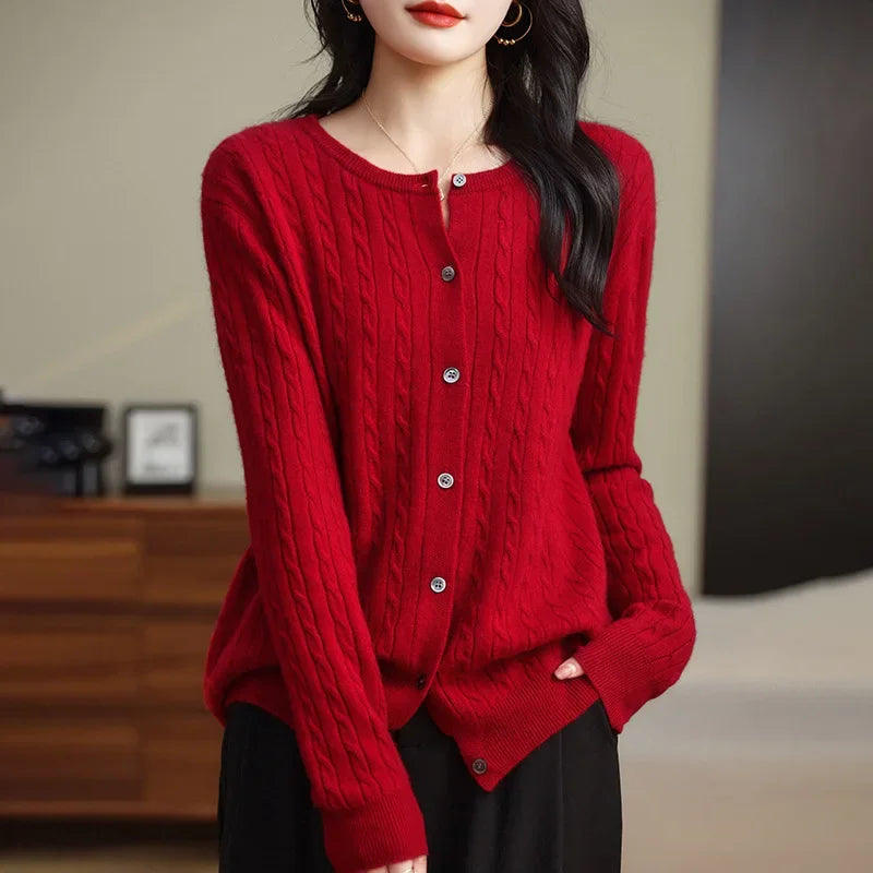 Long Sleeve Knitted O-neck Basic Thick Warm Cardigan by Trendy Attic Store01