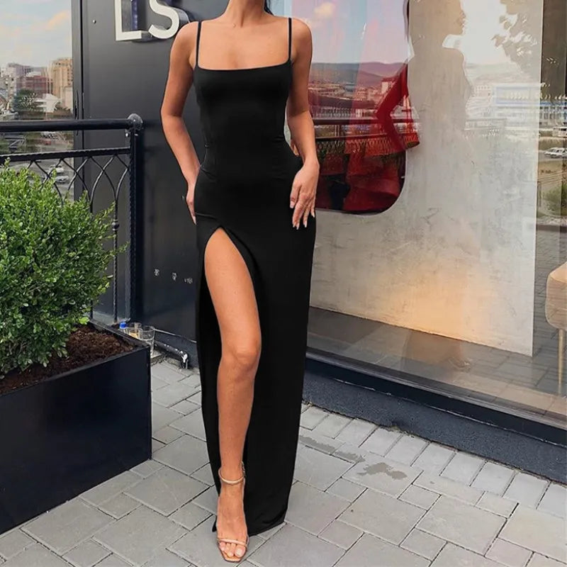 Y2K Summer Hot selling Women's Wear Slim Fit Off Back Sexy Split Dress with One Line Collar by Urban Fashion Icon