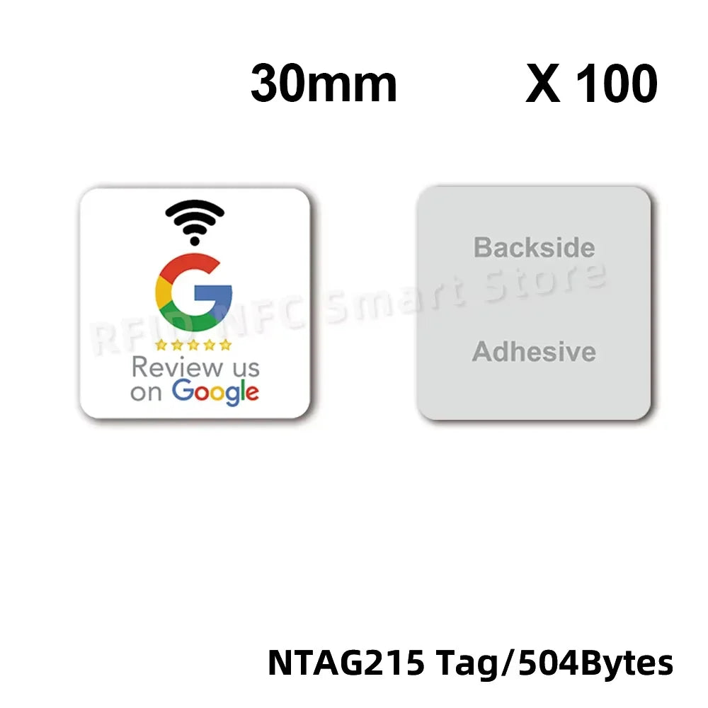 NFC215 Google Review Stickers 504Bytes 30mm Waterproof NFC Review Sticker Review Us on Google Sticker 13.56MHz NFC Tags Stickers by FLIPSTYLEZLLC
