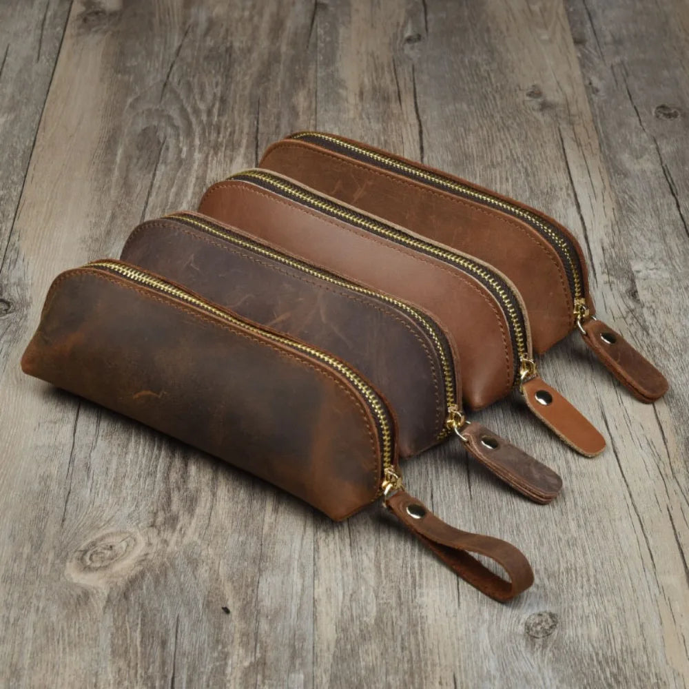 Vintage Leather Pencil Bag Simple Stationery Hoder Pen Case Storage by AliExpress