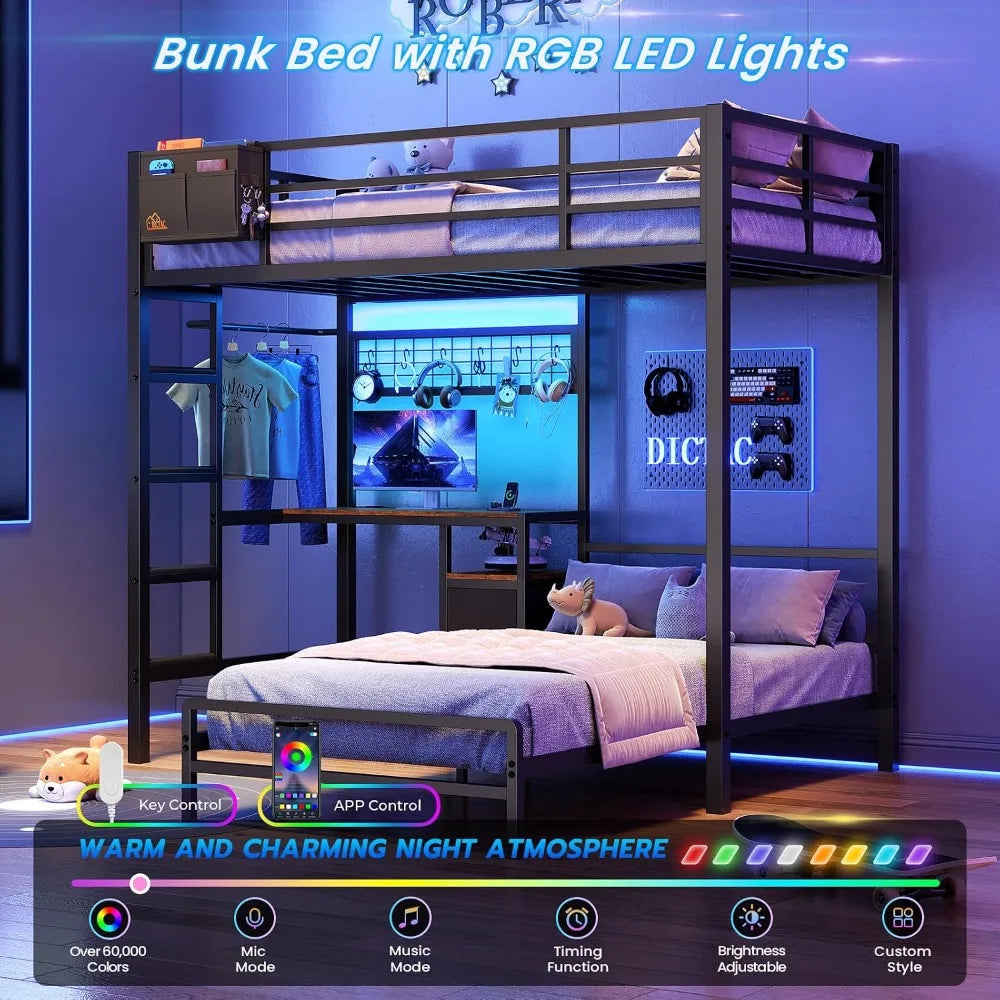 Twin Over Twin Bunk Bed,Built-in Desk & Charging Station & LED Lights with Storage Drawers,Bedroom Furniture, Custom by FLIPSTYLEZLLC