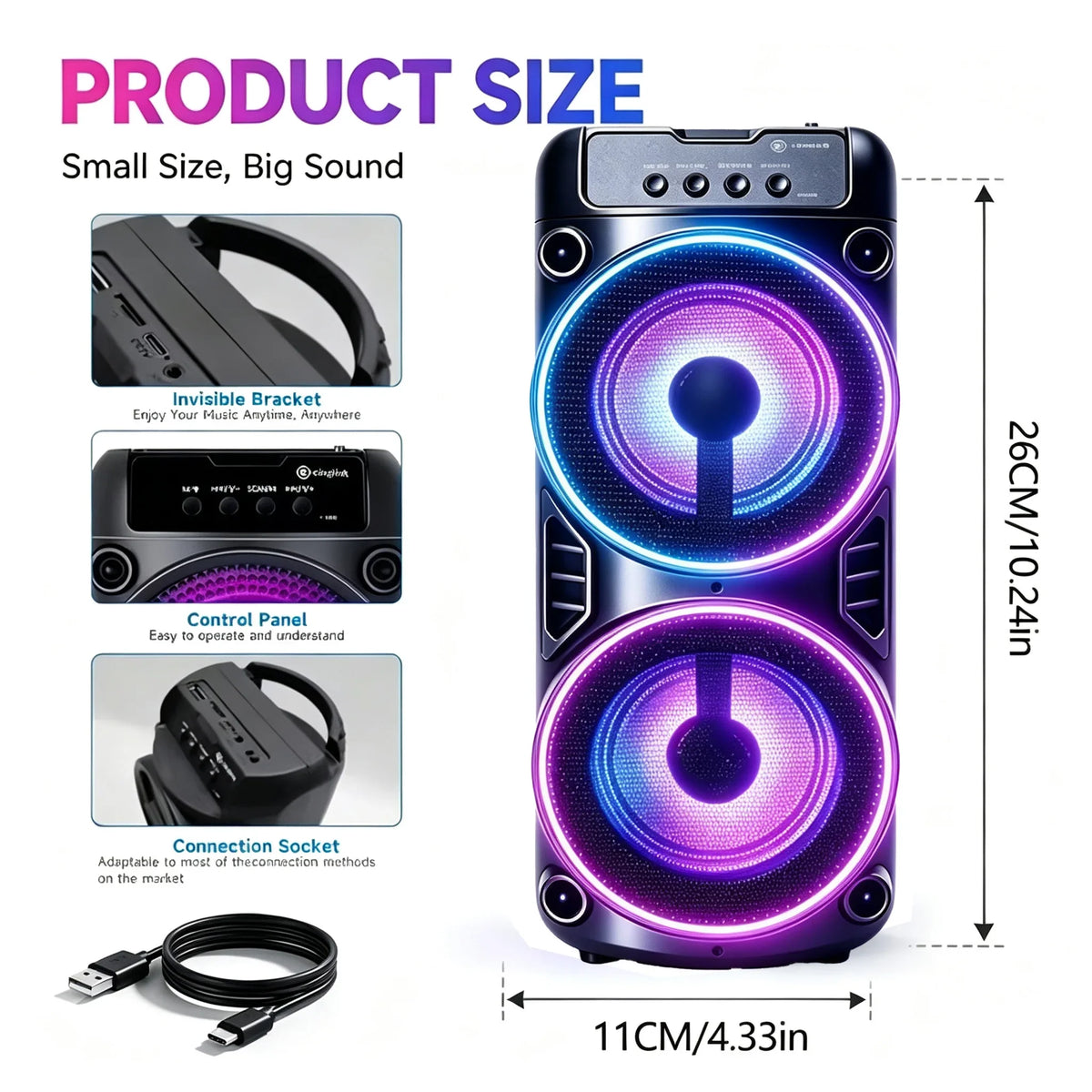 Professional Large Bluetooth Speaker with Microphone, Portable Design, Featuring JBL Subwoofer Party Box, LED Lights, Compatible with BT/USB/TF/AUX/FM/TWS/MIC/EQ Functions, Professional Karaoke. Ideal Gift for Birthdays, Chri by FLIPSTYLEZLLC