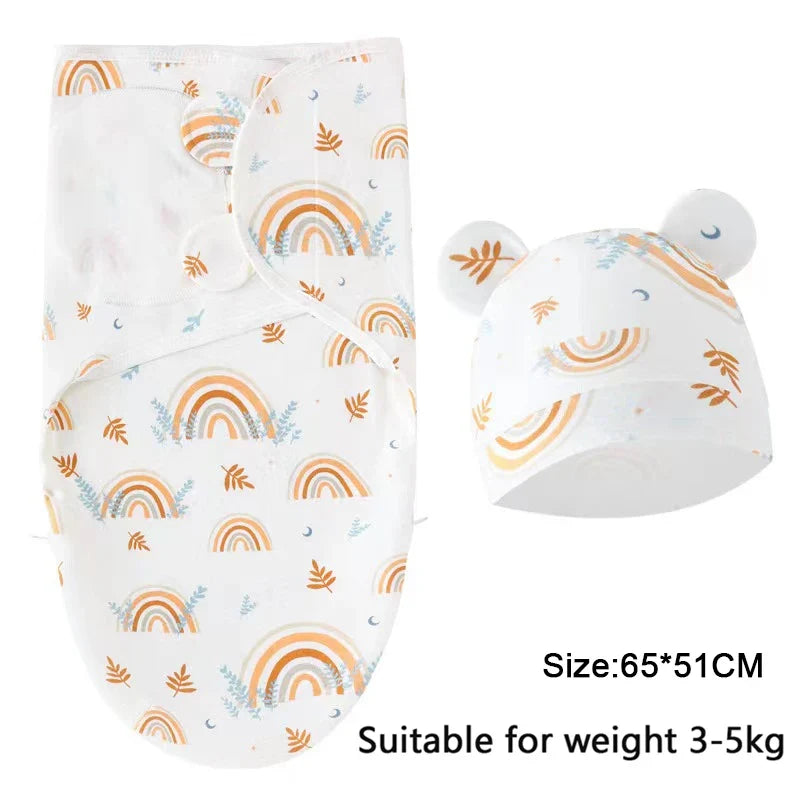 Baby Blanket Hat Set Cartoon Printed Cotton Newborn Swaddle Adjustable Infant Sleeping Swaddle Wraps All Seasons 0-6 Months by FLIPSTYLEZLLC