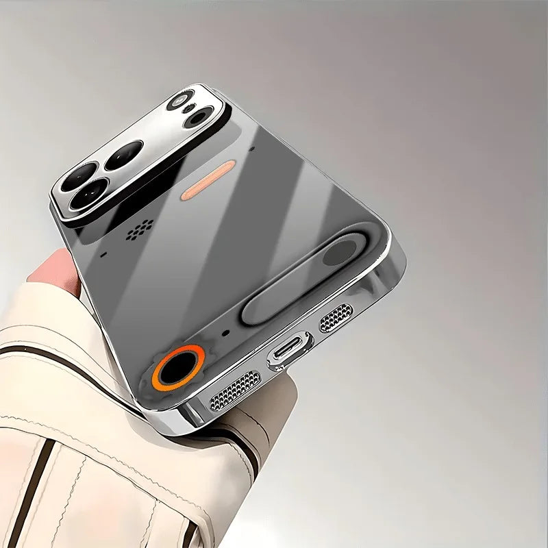 Minimalist Gaming Console Pattern Glass Phone Case For iPhone 11 12 13 14 15 16 17 Pro Max Plus 17 Air Electroplate Silver Cover by FLIPSTYLEZLLC