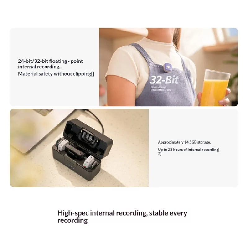 For DJI Mic Mini 2S Wireless Lavalier Mic 1TX/2TX 1RX Built-in Recording 32-bit Float AI Noise Reduction Mic for Camera Phone by FLIPSTYLEZLLC