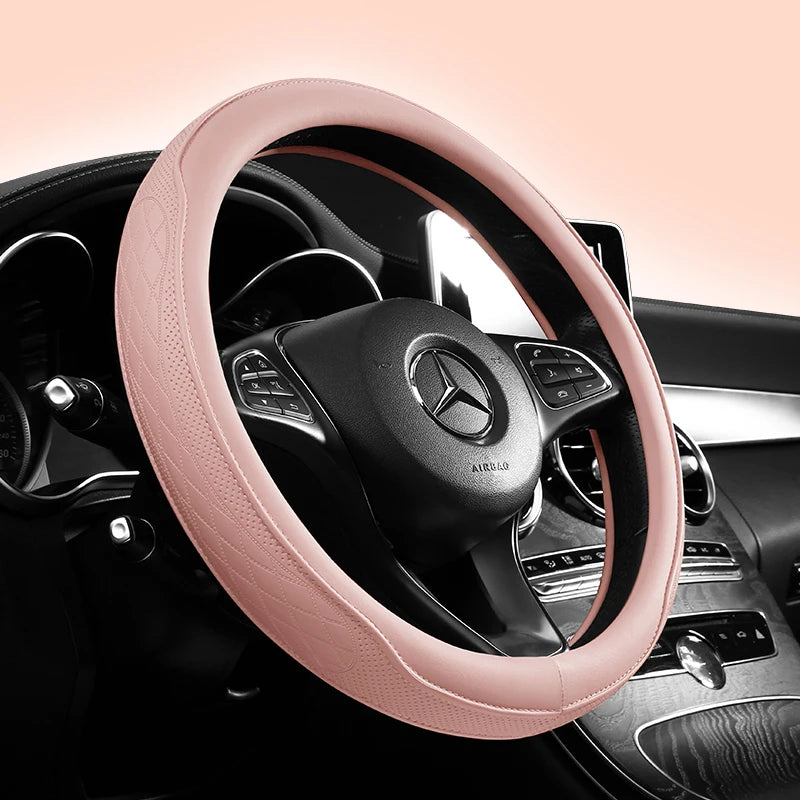 Napa Leather Perforated Patchwork Car Steering Wheel Cover, Non-slip, by AliExpress