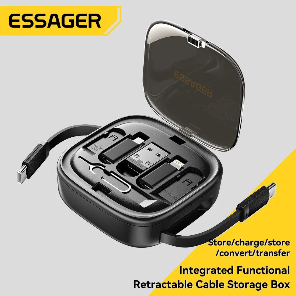 Essager 60W Fast Charge USB A/C To TypeC Micro Lightning Cable Mini Multifunctional Travel Storage Box With Phone Holder Pin Set by FLIPSTYLEZLLC