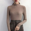 Autumn Winter Mock Neck Women Sweater Vintage Basic Solid Knitted Tops Casual Slim Pullover Korean Sweaters Simple Chic Jumpers by Urban Fashion Icon