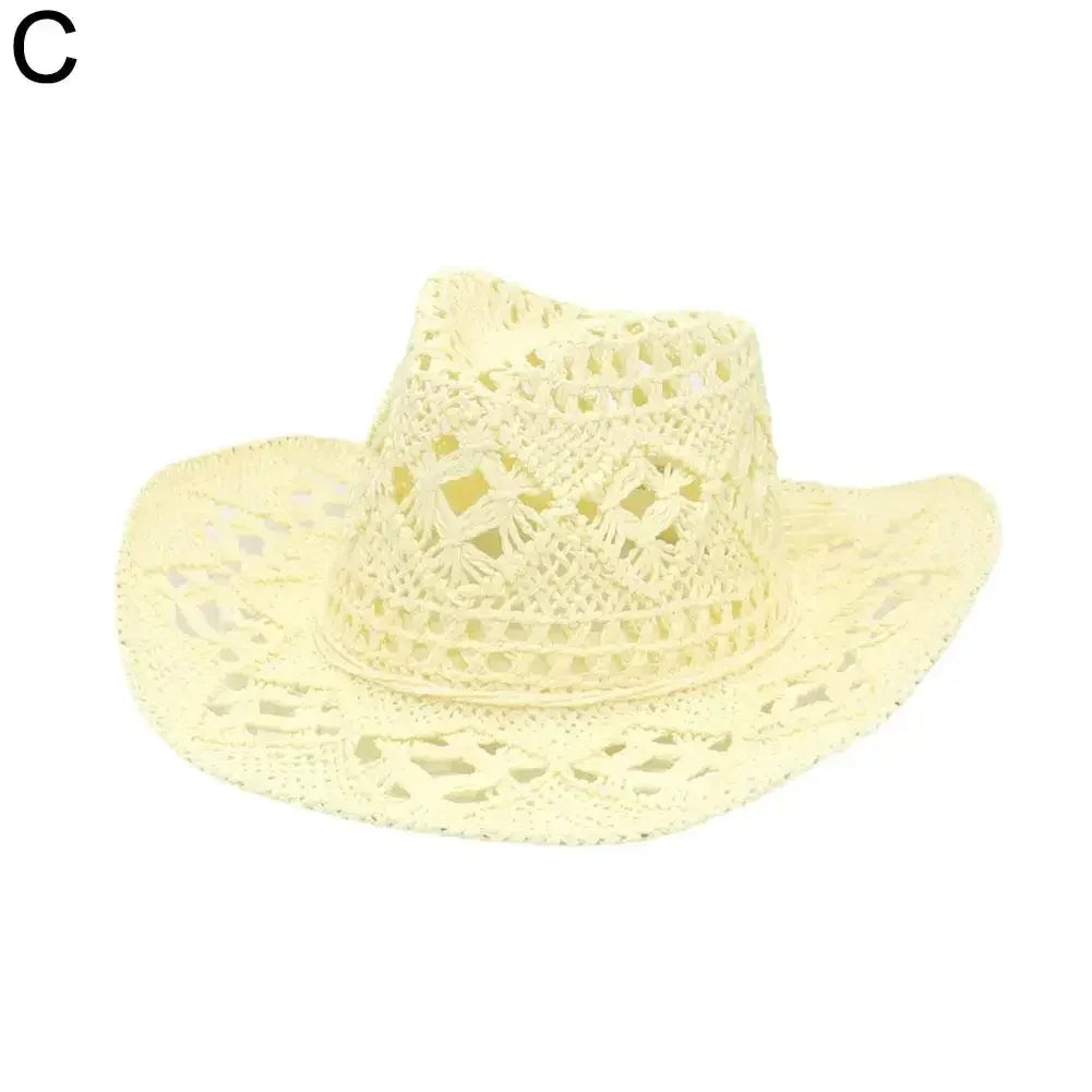 Summer Outdoor Men Women Hand-woven Western Cowboy Straw Hats Wide Brim Breathable Beach Jazz Cap Sun Protection Hat (Copy) by Goddess Imports Marketplace