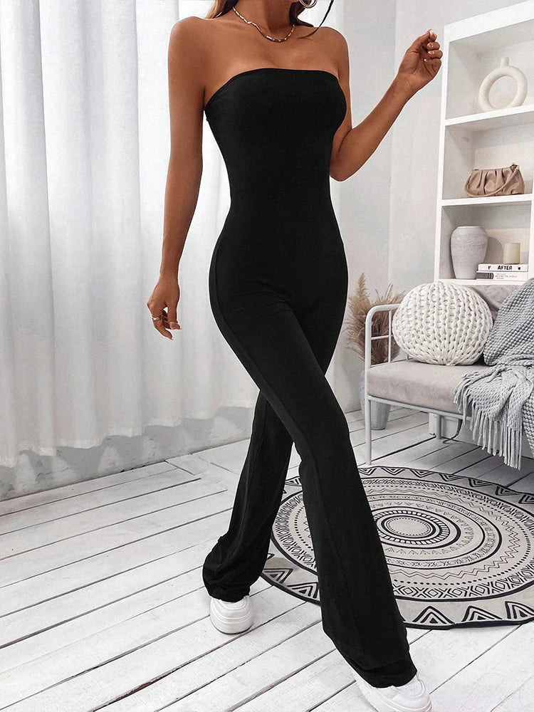 2024 Summer New Women's Drawstring Waist Jumpsuit Pants Leisure Lift Buttocks Slim Micro-Flare Jumpsuit Pants by Urban Fashion Icon