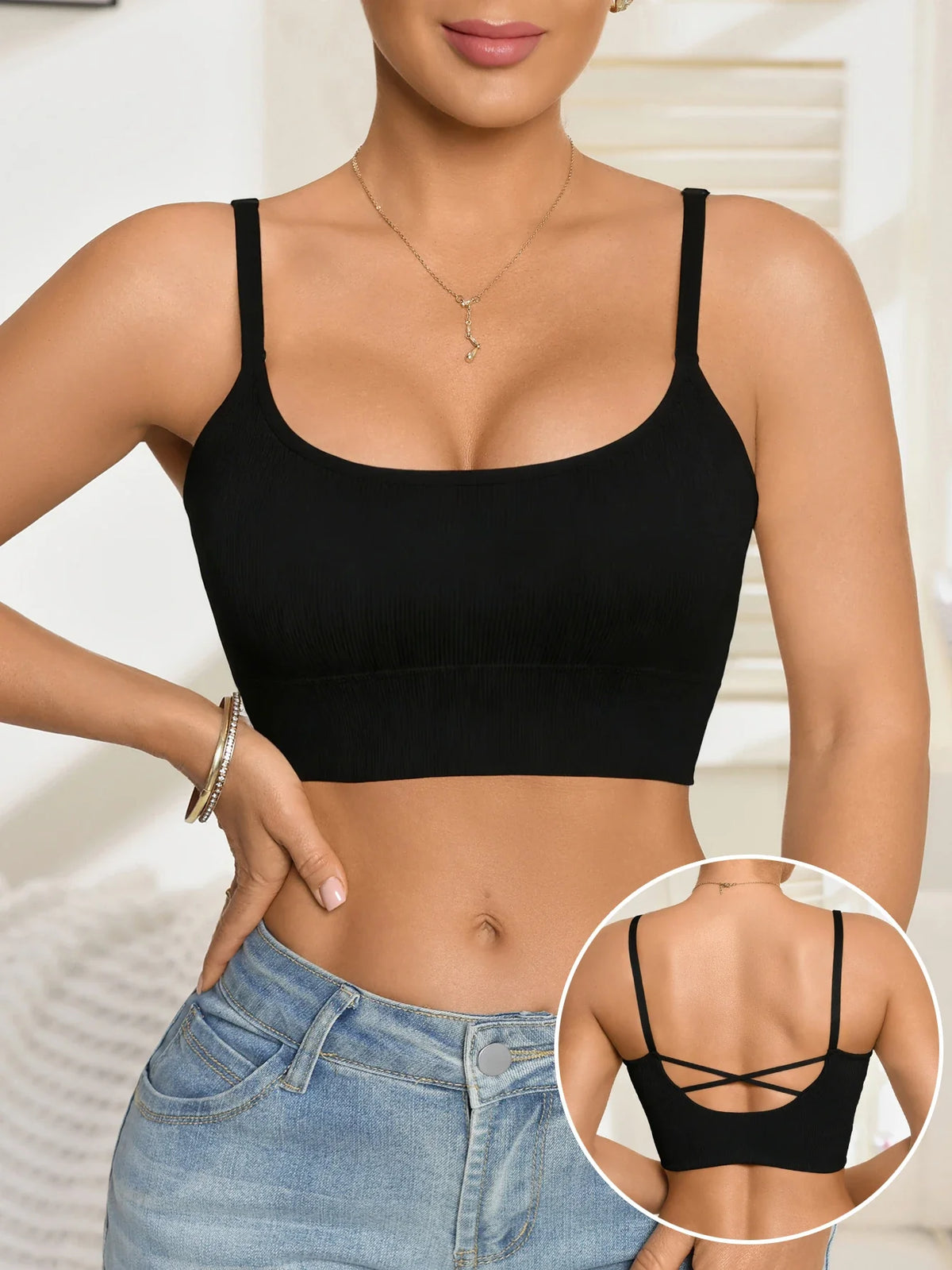 Women's Cropped Tank Top Sleeveless Padded Camisole with Crisscross Adjustable Straps Fashion Korean Style Women's Top by Ladyez