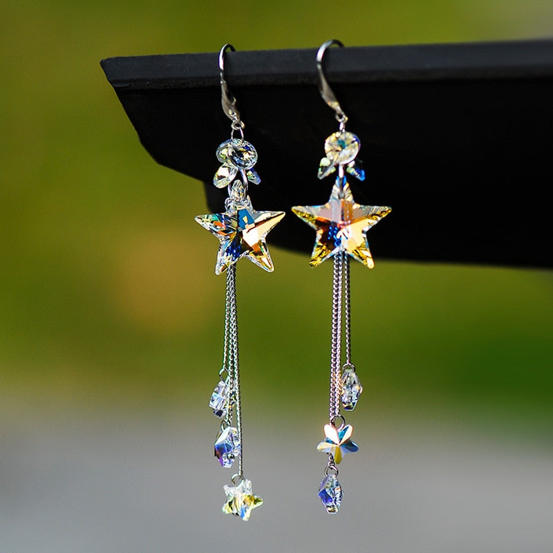 Crystal Star Dangling Earrings by Kore Kawaii