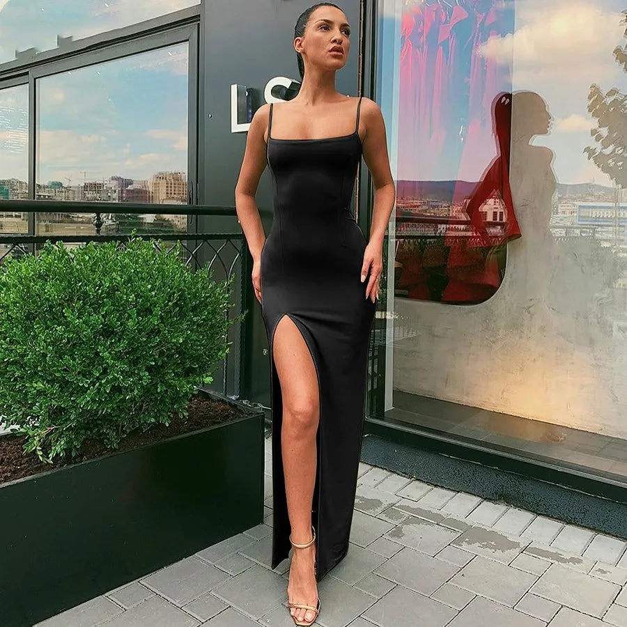 Y2K Summer Hot selling Women's Wear Slim Fit Off Back Sexy Split Dress with One Line Collar by Urban Fashion Icon