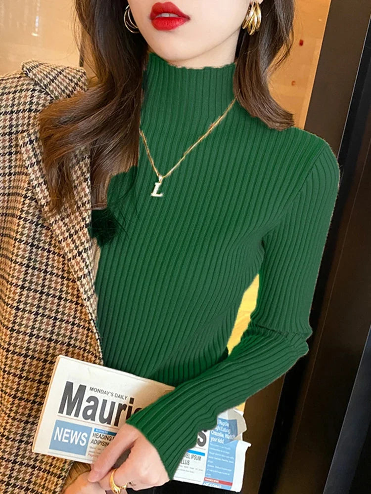 Elegant Solid Basic Knitted Tops Women Turtlneck Sweater Long Sleeve Casual Slim Pullover Korean Fashion Simple Chic Clothes by Urban Fashion Icon
