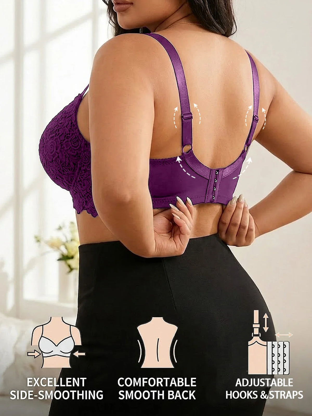 Plus Size Floral Lace Women Push-Up Bra Underwire Support Anti-Sagging Underwear Comfy Wide Straps Thin Cup Daily Lingerie Bra by Ladyez