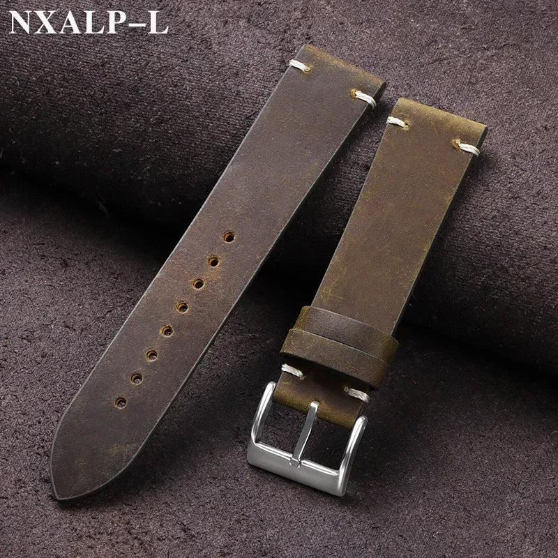 Vintage Oil Wax Leather Watch Band 18mm 20mm 21mm 22mm Handmade by AliExpress