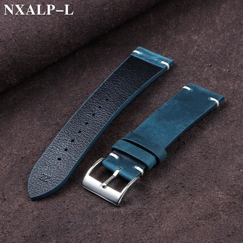 Vintage Oil Wax Leather Watch Band 18mm 20mm 21mm 22mm Handmade by AliExpress