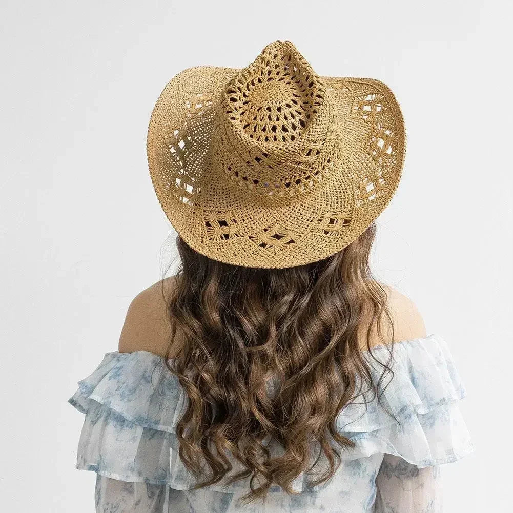 Summer Outdoor Men Women Hand-woven Western Cowboy Straw Hats Wide Brim Breathable Beach Jazz Cap Sun Protection Hat (Copy) by Goddess Imports Marketplace
