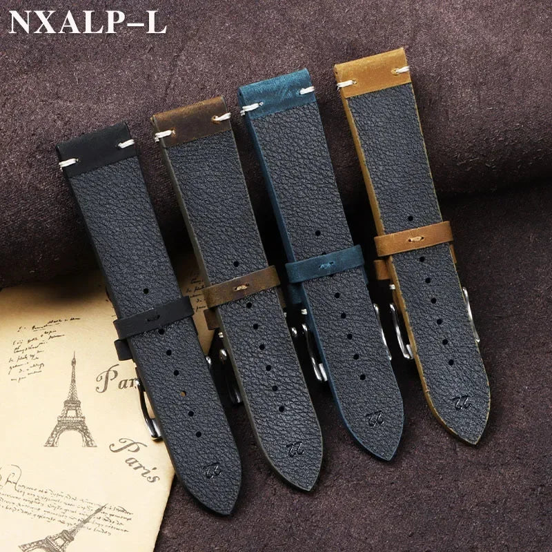 Vintage Oil Wax Leather Watch Band 18mm 20mm 21mm 22mm Handmade by AliExpress