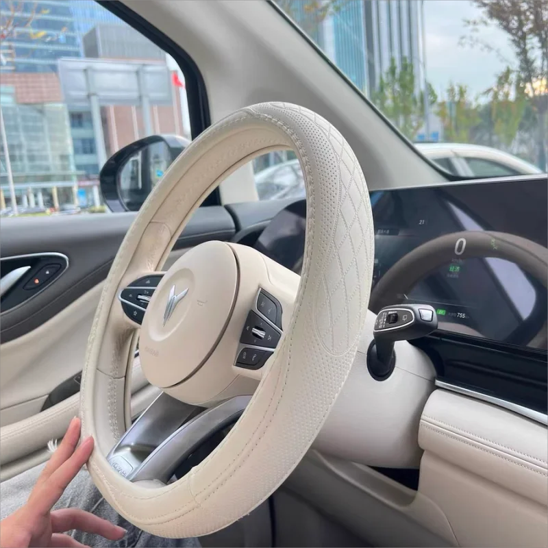 Napa Leather Perforated Patchwork Car Steering Wheel Cover, Non-slip, by AliExpress