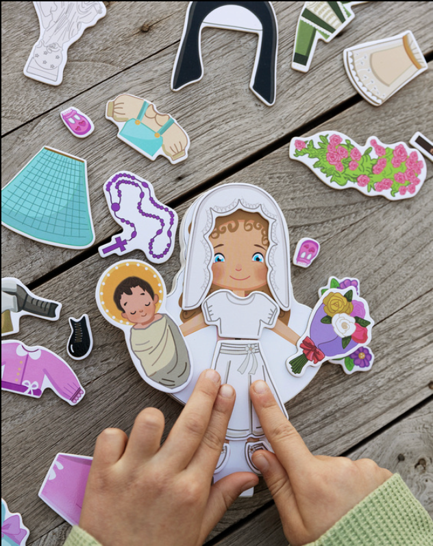 My Saint Thérèse, A magnetic wooden dress-up doll set by Saintly Heart