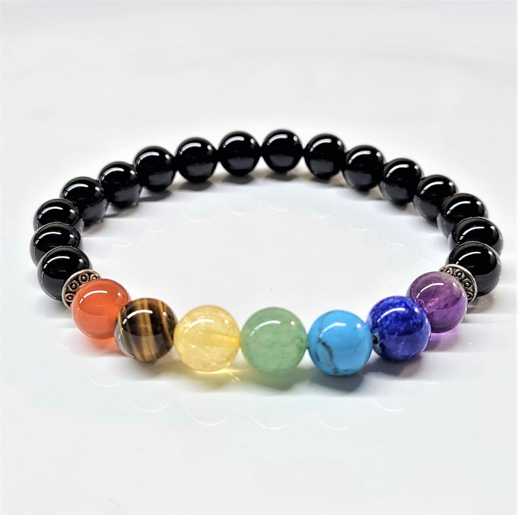Black Onyx Chakra Round Bead Bracelet - Enduring Strength by Sacred Crystals