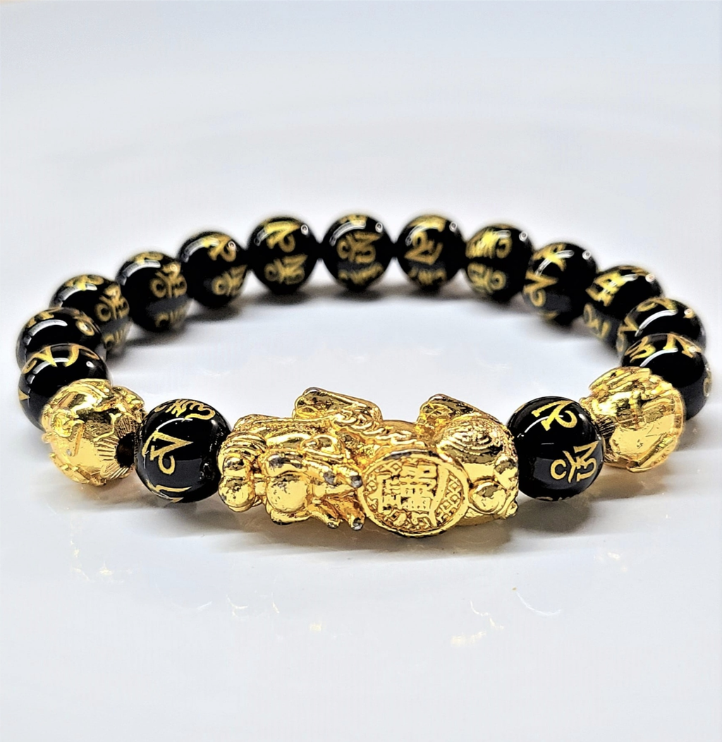 Obsidian Pi Yao Dragon Round Bead Bracelet 10mm by Sacred Crystals