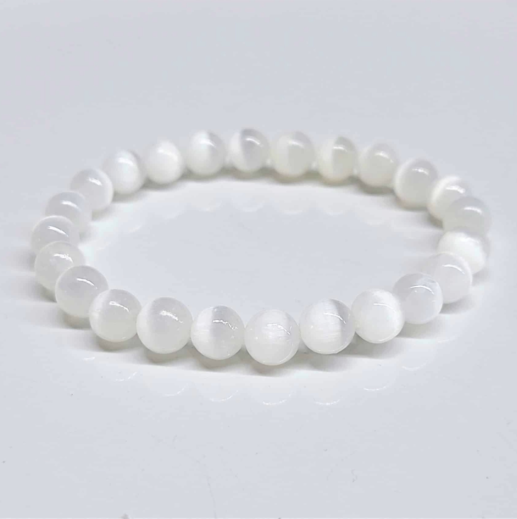 Selenite Round Bead Bracelet - Aura Cleanser by Sacred Crystals