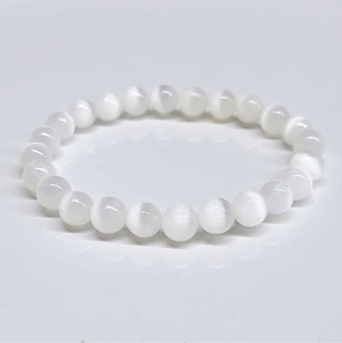 Selenite Round Bead Bracelet - Aura Cleanser by Sacred Crystals