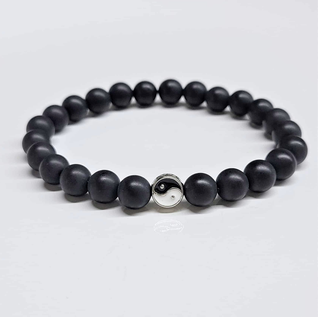 Smooth Lava Yin Yang Round Bead Bracelet 8mm - The Phoenix Bracelet by Sacred Crystals