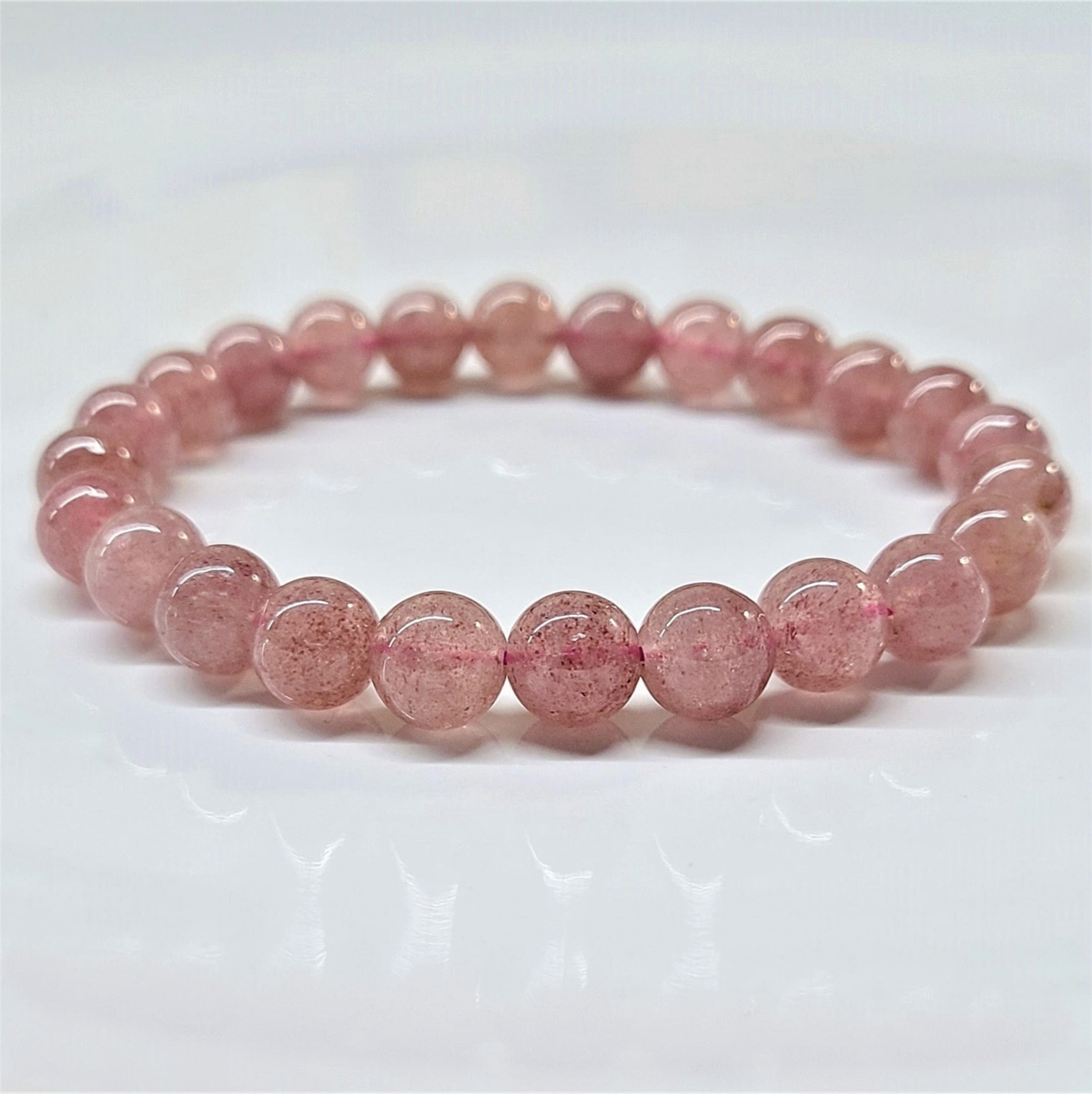 Strawberry Quartz Round Bead Bracelet - Stone of Love & Joyful Blessings by Sacred Crystals