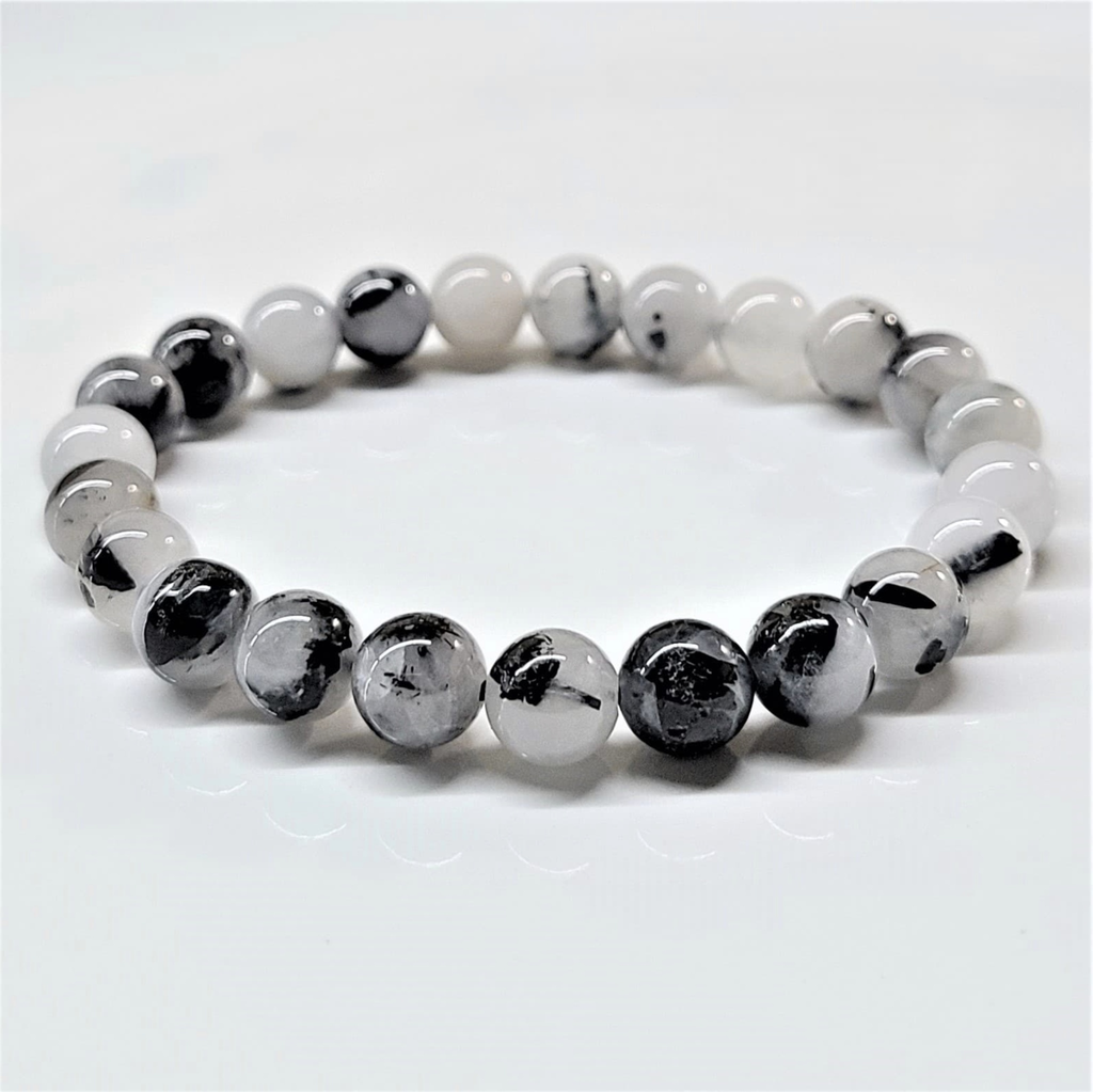 Tourmaline in Quartz Round Bead Bracelet - Grounded Light & Divine Protection by Sacred Crystals
