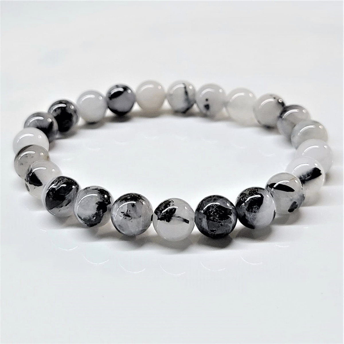 Tourmaline in Quartz Round Bead Bracelet - Grounded Light & Divine Protection by Sacred Crystals